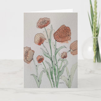 Abstract Coral Floral Watercolor Card