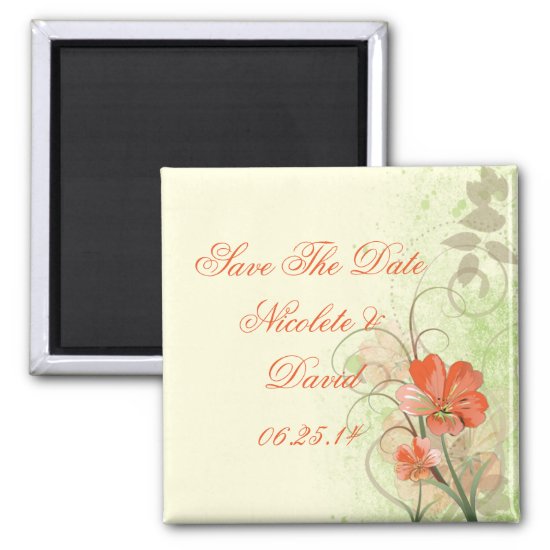 Abstract Coral Lime Floral Save The Date Magnet