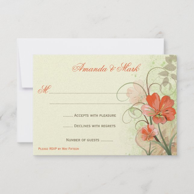 Abstract Coral Lime Flowers Swirls Response Cards (Front)