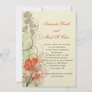 Abstract Coral Lime Flowers Swirls Wedding Invite