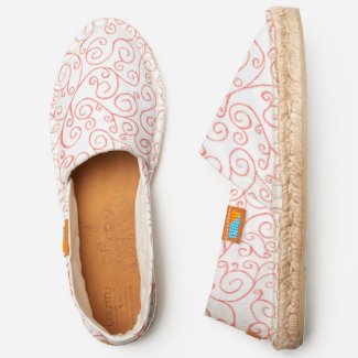 Abstract Coral Orange Scrolling Curves on White Espadrilles