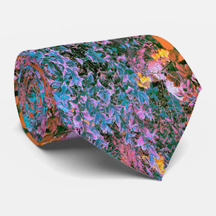 Abstract Coral, Pink Green and Aqua Garden Foliage Neck Tie