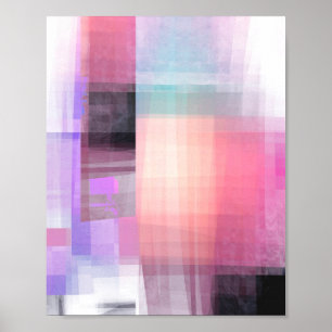 Abstract Coral Pink Purple Black Square Geometric Poster