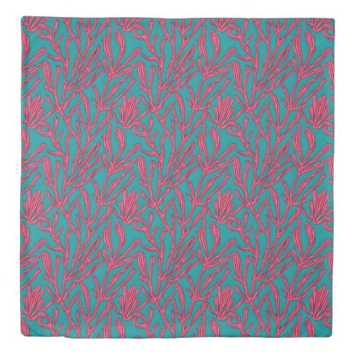 Abstract Coral Reef Bold Pink and Teal Pattern Duvet Cover