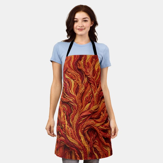 Abstract Coral Reef Fire Red Thread Apron (Worn)