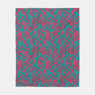 Abstract Coral Reef Pink and Teal Pattern Fleece Blanket