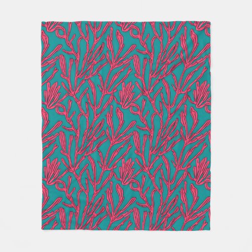 Abstract Coral Reef Pink and Teal Pattern Fleece Blanket