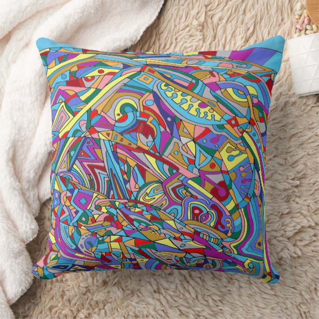 Abstract Coral Sea Throw Pillow (Blanket)