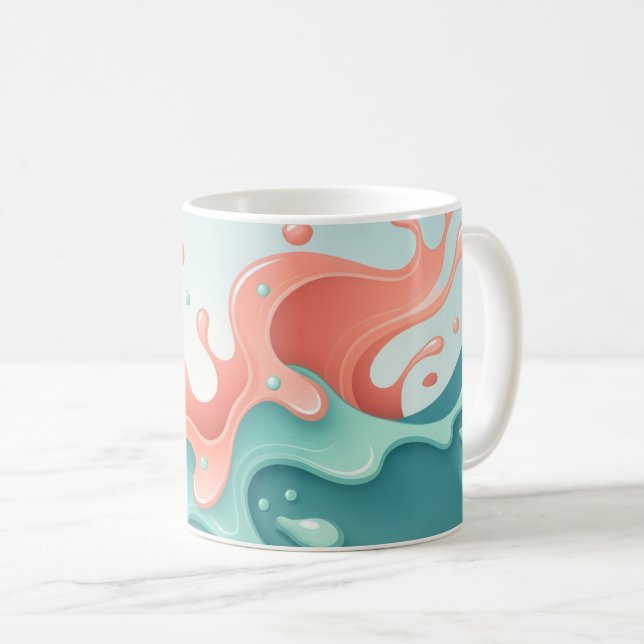 Abstract Coral & Teal Fluid Art Coffee Mug  (Front Right)