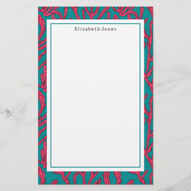 Abstract Coral Tropical Bold Pattern Stationery (Front)