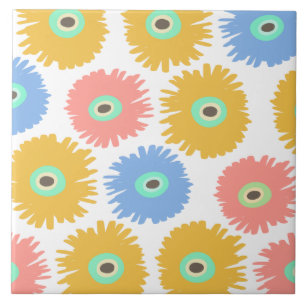 Abstract Coral Yellow Carnation Florals Ceramic Tile