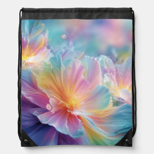Abstract cosmic floral explosion in pastel drawstring bag (Front)