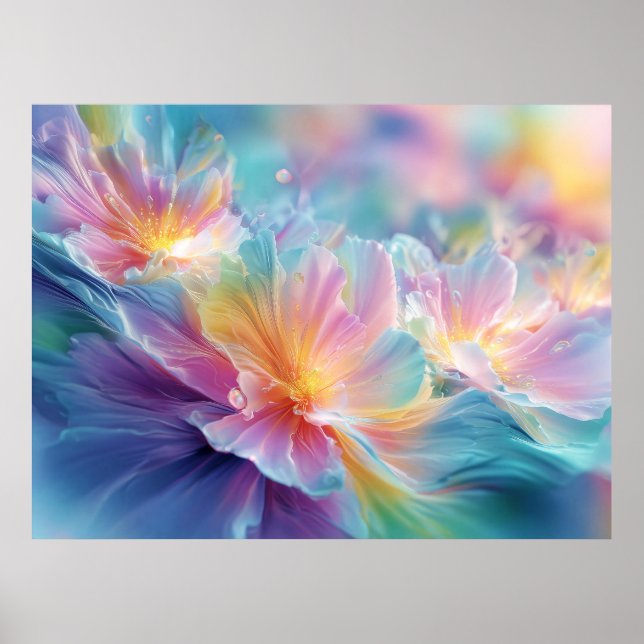 Abstract cosmic floral explosion in pastel poster (Front)