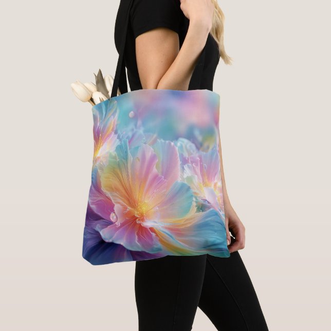 Abstract cosmic floral explosion in pastel tote bag (Close Up)