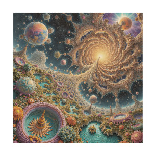 Abstract cosmic harmony with mandala energy wood wall art