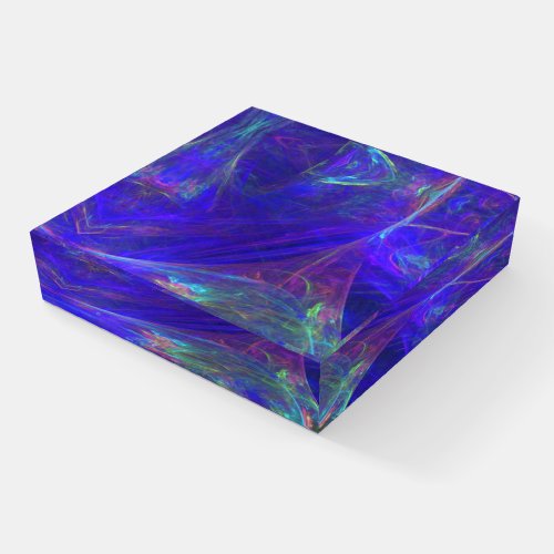 Abstract Cosmic Look Design Neon Swirls Dark Blue Paperweight