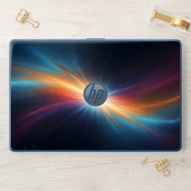 Abstract Cosmic Supernova Glowing Space Galaxy HP Laptop Skin (Desk)