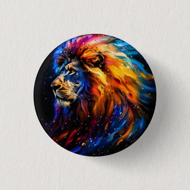 Abstract Cosmic Wildlife Lion Portrait Button (Front)