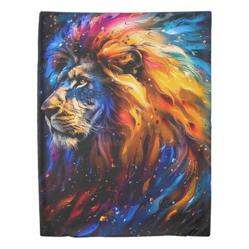 Abstract Cosmic Wildlife Lion Portrait Duvet Cover