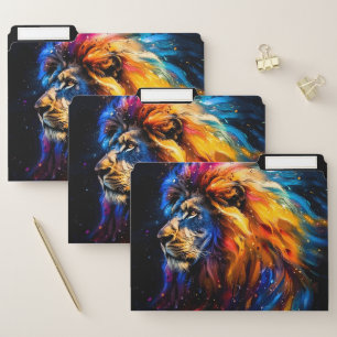 Abstract Cosmic Wildlife Lion Portrait File Folder
