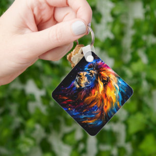 Abstract Cosmic Wildlife Lion Portrait Keychain