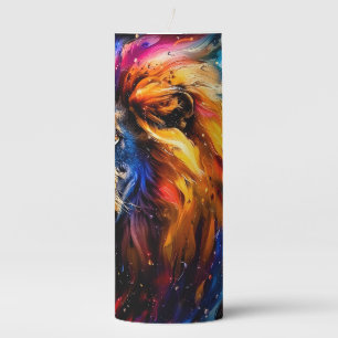 Abstract Cosmic Wildlife Lion Portrait Pillar Candle