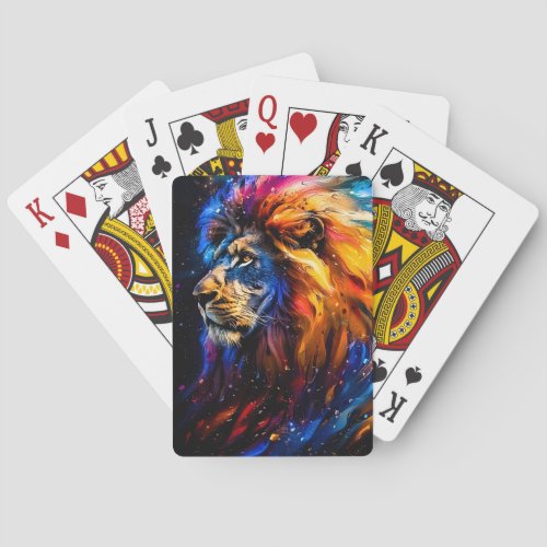Abstract Cosmic Wildlife Lion Portrait Poker Cards