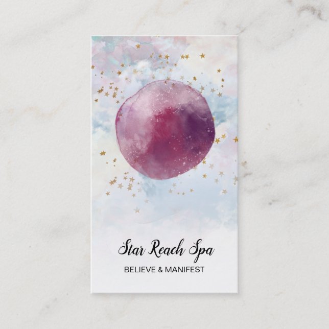 *~* Abstract Cosmo Stars Sky Watercolor Universe Business Card (Front)