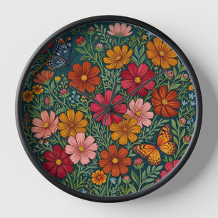 Abstract Cosmos Flower Butterflies Art Clocks
