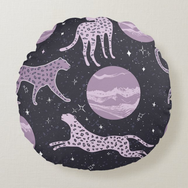 Abstract cosmos seamless pattern,galaxy background round pillow (Front)
