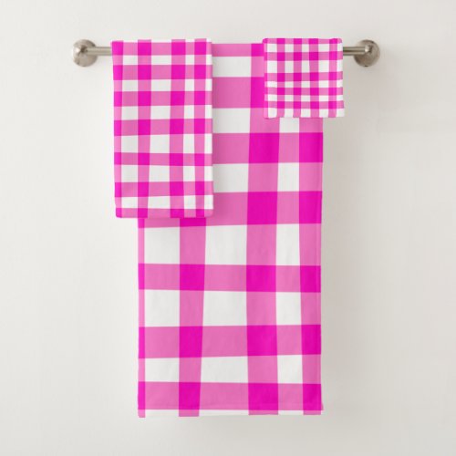 Abstract Cottagecore Picnic Plaid Pattern in Pink  Bath Towel Set