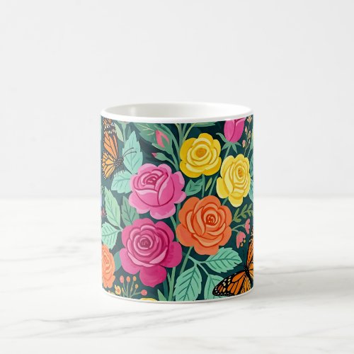 Abstract Cottagecore Roses Butterflies Coffee Mug