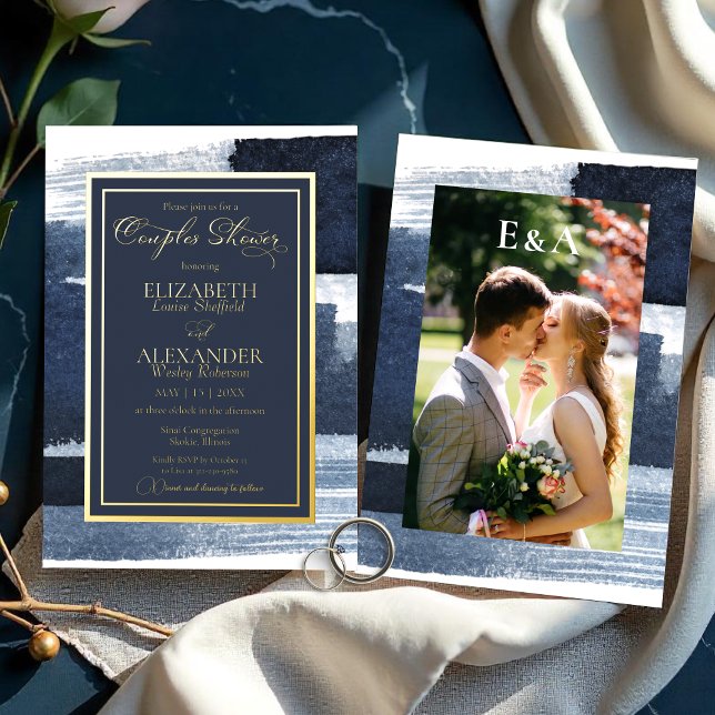 Abstract Couples Shower Invitation | Gold Blue Foil Invitation (Creator Uploaded)