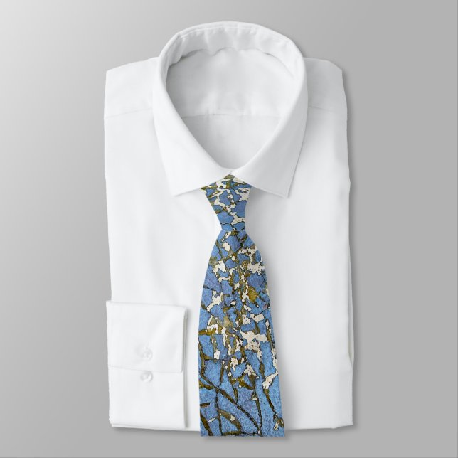 abstract cracked blue paint neck tie (Tied)