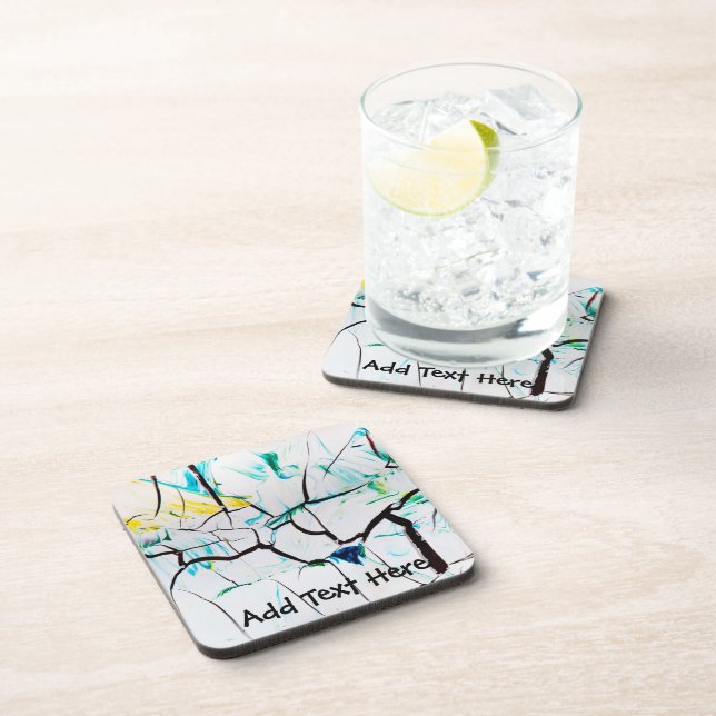 Abstract Cracks in Green Yellow and Blue Beverage Coaster (Right Side)