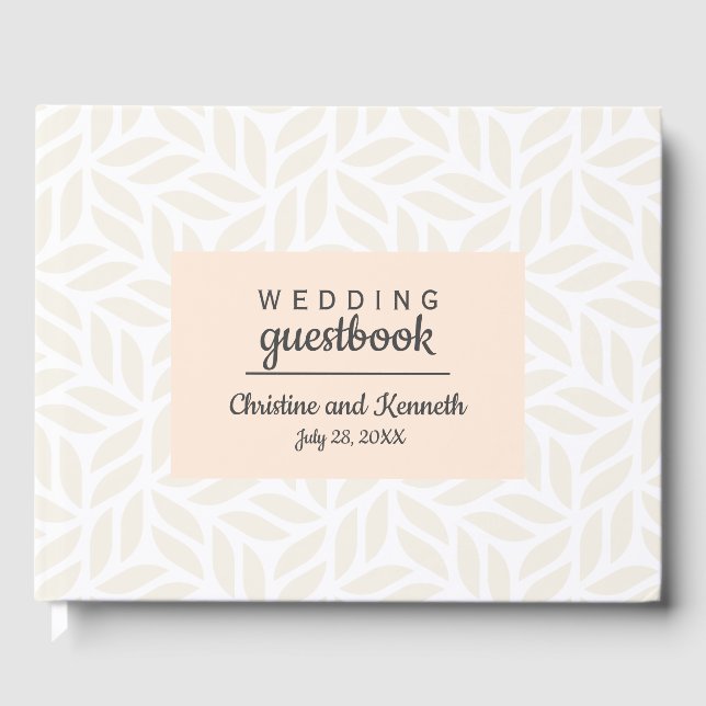Abstract cream leaves Wedding Personalized Flower Guest Book (Front)