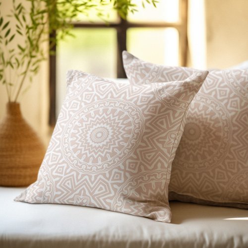 Abstract Cream Mandala Pattern Throw Pillow