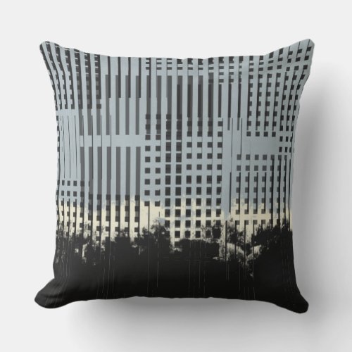 Abstract Cream Teal  Black Stripe Pattern Outdoor Pillow