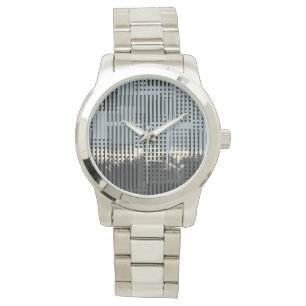 Abstract Cream, Teal, & Black Stripe Pattern Watch