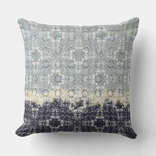 Abstract Cream Teal  Navy Blue Vintage Pattern Outdoor Pillow