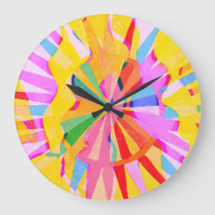 Abstract creative drawing, colorful background. large clock
