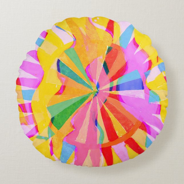 Abstract creative drawing, colorful background. round pillow (Front)