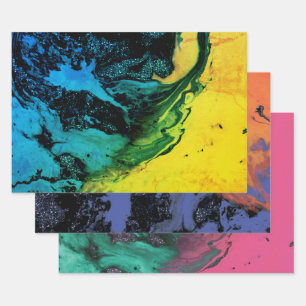 Abstract, creative, marble , green , yellow , pink wrapping paper sheets