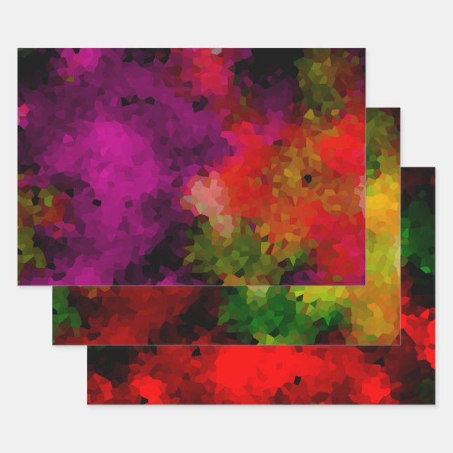 Abstract, creative, mosaic, crystals, green, yello wrapping paper sheets (Set)