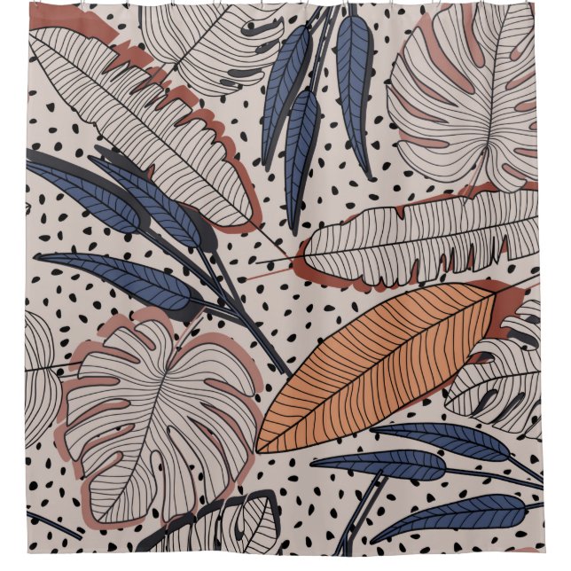 Abstract creative tropical seamless pattern on bac shower curtain (Front)