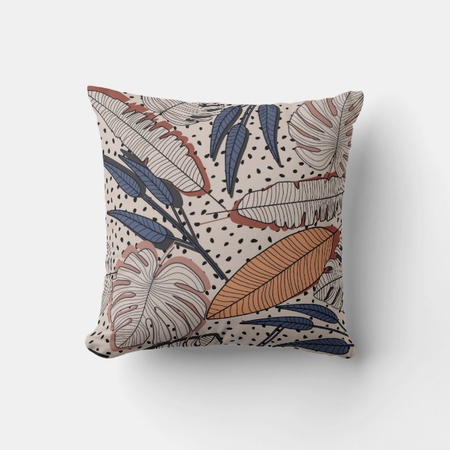 Abstract creative tropical seamless pattern on bac throw pillow (Front)
