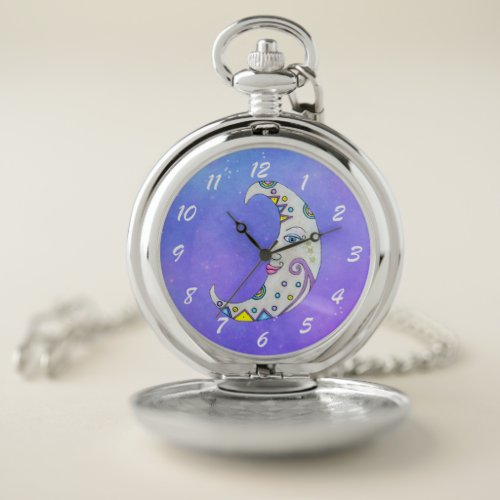 Abstract Crescent Moon Brightly Colored markings  Pocket Watch