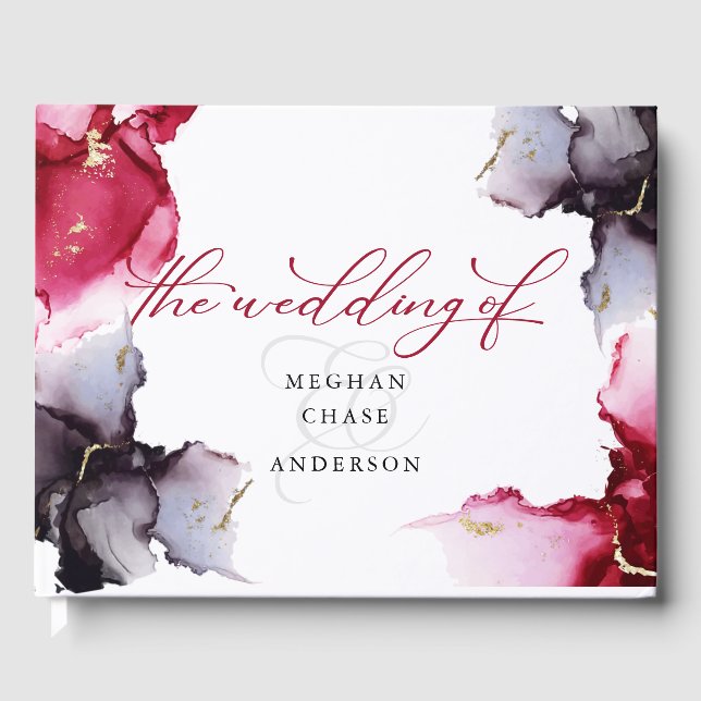 Abstract Crimson and Amethyst Geode Guest Book (Front)