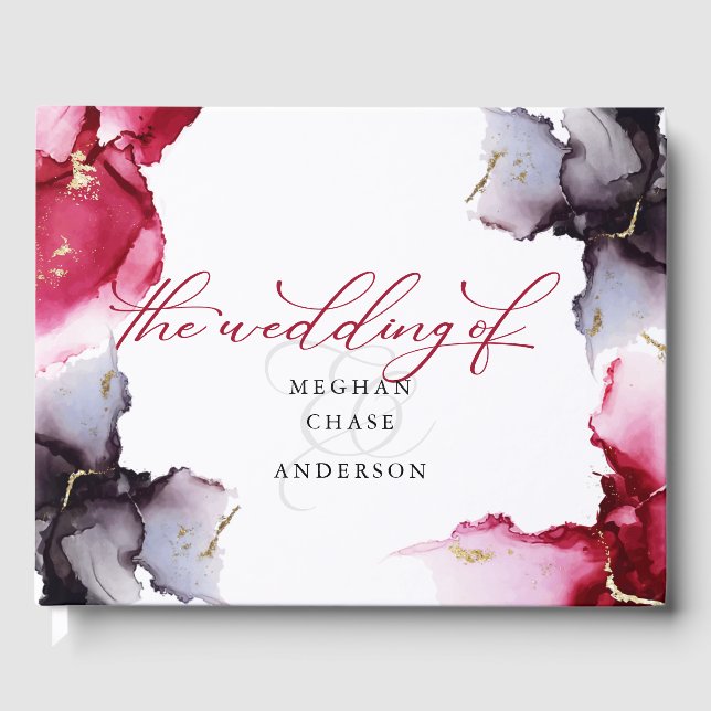 Abstract Crimson and Amethyst Geode Guest Book (Front)