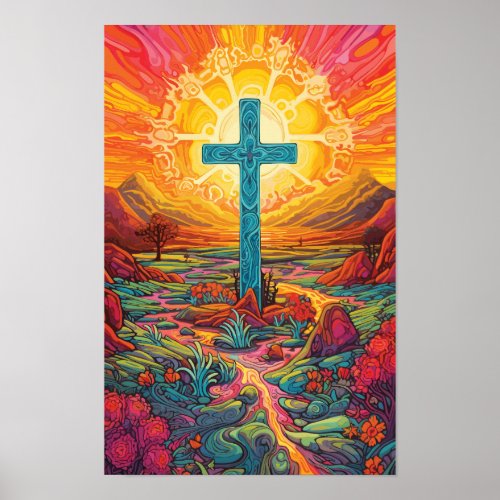 Abstract Cross Psychedelic Chicano Art Poster